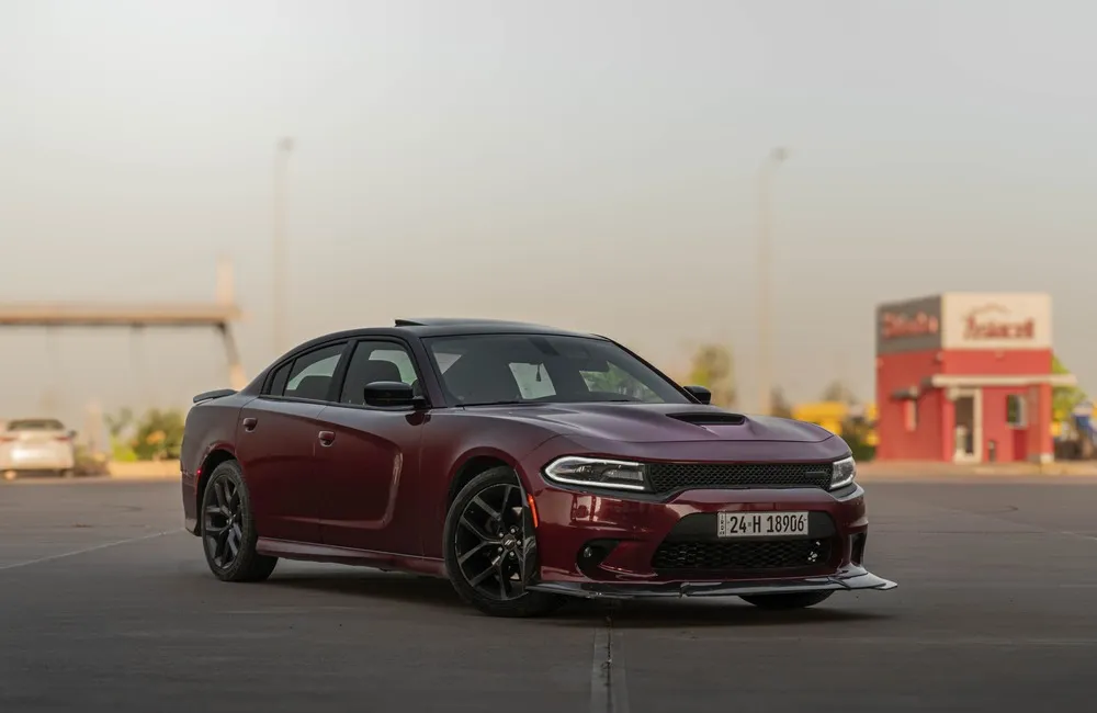 Dodge Charger from behind in a parking lot