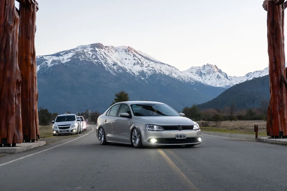 Volkswagen Jetta with mountains behind