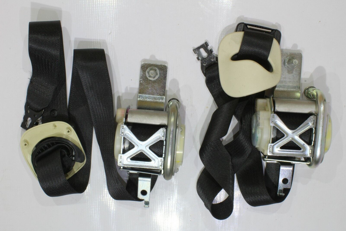 2014-2016 Tesla Model S Driver and Passenger Seat Belt Set, Black/Tan, Genuine OEM