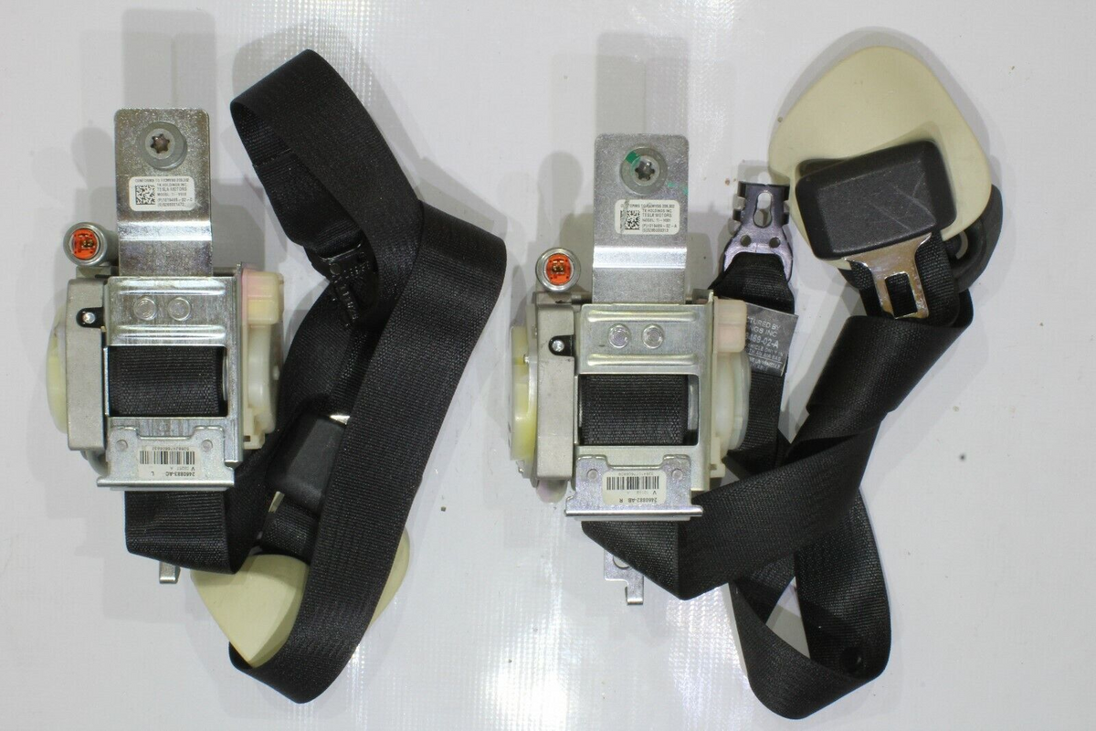 2014-2016 Tesla Model S Driver and Passenger Seat Belt Set, Black/Tan, Genuine OEM, photo 2