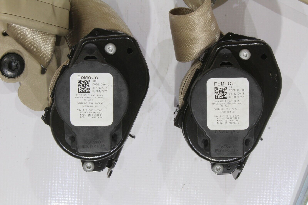 2015 Lincoln MKC Driver and Passenger Seat Belt Pretensioner Set, Tan, Genuine OEM, photo 3