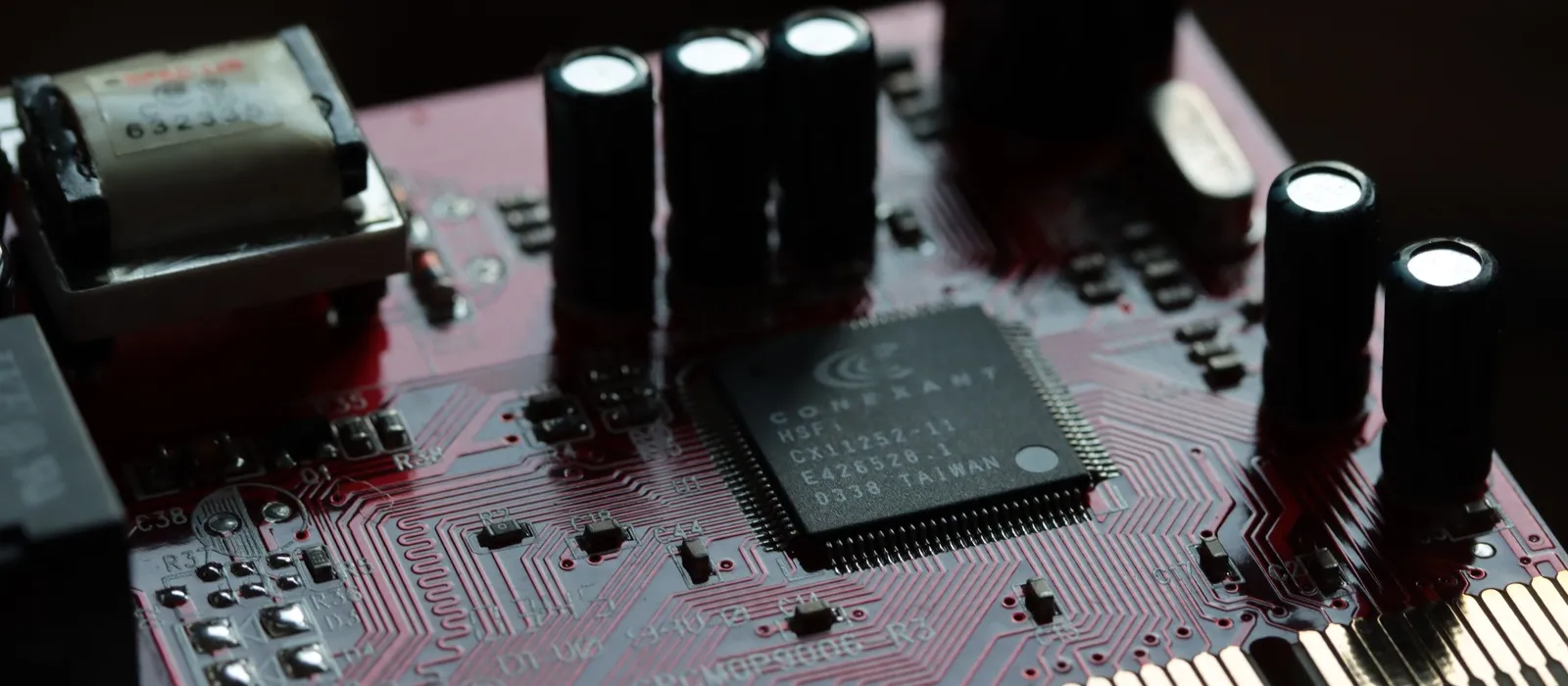 Circuit board with capacitors and a processor in low light