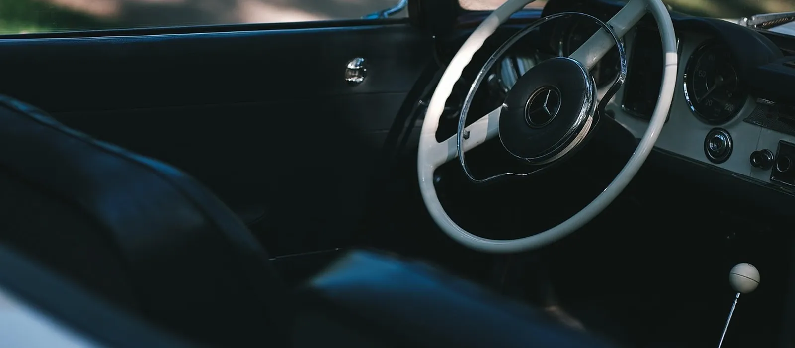 Steering wheel in a dark vehicle interior